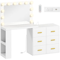 HOMCOM - Coiffeuse avec miroir et 12 lumières led - 46,5 po L x 30,7 po l x 53,1 po H - blanc-12 ampoules LED avec 3 modes de couleur pour un éclairage maquillage optimal 