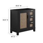 Modway - Dixie 36" Solide Armoire de toilette de salle de bain (lavabo non inclus) - Noir-Poignées en laiton satiné
