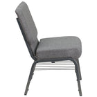 Flash Furniture – Chaise d’église Hercules 21 po larg, siège 3,75 po épais, compartiment pour livre, gris, structure argentée-Rembourrage en tissu gris