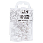 JAM Paper - Punaises colourées - blanches - paquet de 100-Taille : Standard (environ 2,5 cm) | Pointe en acier : idéale pour épingler des notes sur des tableaux en liège et des cabines