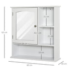 Kleankin - Armoire de salle de bain murale avec miroir, porte et étagère réglable - blanc-Armoire avec porte, étagère réglable et 3 étagères ouvertes pour vos articles quotidiens   
