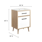 Modway - Maverick 24" Vanette de salle de bain - Chêne blanc-Pattes en caoutchouc effilées
