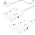 Huntkey - Multiprise avec cordon détachable, 3 prises et 4 ports USB - blanc, paquet de 2-Spécialement conçue sans protection contre les surtensions pour se conformer aux règlements de sécurité des grandes compagnies de croisière.
