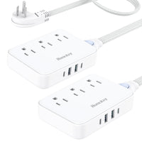 Huntkey - Multiprise avec cordon détachable, 3 prises et 4 ports USB - blanc, paquet de 2-Spécialement conçue sans protection contre les surtensions pour se conformer aux règlements de sécurité des grandes compagnies de croisière.