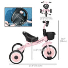 Qaba - Tricycle pour enfants 2-5 ans, vélo bébé avec siège réglable - rose-Comprend une sonnette et un panier amusants et fonctionnels 