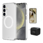 AXS - Ensemble de départ - étui Ultra Clear transparent testé contre les chutes, protecteur d’écran et chargeur 30w pour Samsung Galaxy S25+-Étui résistant aux chutes avec des poches d’air absorbant les chocs