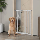 PawHut - Barrière pour animaux 41" avec porte de passage - Blanc-La porte peut se fermer automatiquement lorsque son angle d’ouverture est inférieur à 90°, et reste ouverte lorsqu’il dépasse 90° (ne peut pas se fermer lorsque l’angle est inférieur à 15°)