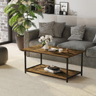 HOMCOM - Table basse rustique avec étagères - brun rustique-Le panneau de particules de qualité et la structure en acier rendent cette table vintage durable pour un usage quotidien