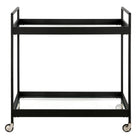 Hudson&Canal - Chariot-bar Cooper 33" de largeur - Bronze noirci-Comprend un plateau et une étagère en verre trempé