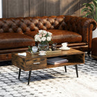 HOMCOM - Table basse avec rangement et tiroir - brun rustique-Meuble pratique pouvant être utilisé comme table d'entrée, table d'angle ou table de canapé