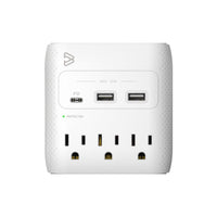 BlueDiamond - protecteur de surtension mural 3 prises + USB-C PD 20W + 2 × USB-A-Prise murale à 3 sorties avec charge USB, idéale pour les endroits à forte utilisation