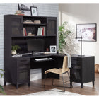 Sauder - Buffet Tiffin Line - Chêne corbeau-Étagère réglable derrière chaque porte encadrée avec insert en rotin