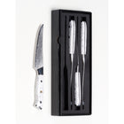 Minimal - Ensemble de couteaux à steak Damascus White Stone de 4 pièces, service pour 4 personnes-Poignées élégantes uniques au design ergonomiquees