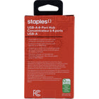 Staples - Concentrateur USB-A à 4 ports - Noir -4 ports USB‑A 2.0 – Branchez des accessoires USB-A, tels qu’un clavier, une souris, un disque dur externe, une clé USB, et plus encore, à votre ordinateur pour une meilleure connectivité et un transfert de données jusqu’à 480 Mbps