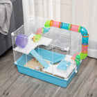 PawHut - Cage pour hamster 3 niveaux 23 po avec roue et bouteille d'eau - Bleu clair-Comprend une gamelle et une fontaine à eau