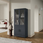 Manhattan Comfort - Bibliothèque Jodie 31 po style mid-century moderne - gris charbon-2 portes vitrées à fermeture douce en verre trempé en haut et 2 portes nervurées en bois manufacturé à fermeture douce en bas