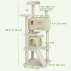 PawHut - arbre à chat 54 po avec poteaux à griffer, condos - beige-Des niches et un lit offrent une cachette douillette pour les siestes 