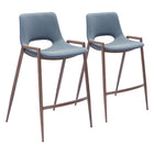 Zuo - Desi Tabouret de comptoir - Azure Gris/Noyer - Ensemble de 2-Support d’accoudoirs