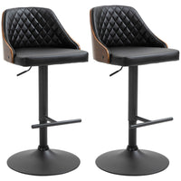 HOMCOM - Tabourets de bar pivotants à hauteur de comptoir réglable avec repose-pieds - noir - paquet de 2-Emballé par lot de 2 avec dossier en bois massif à surpiqûres losanges, idéal pour créer un look assorti dans votre intérieur   
