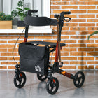 HOMCOM - Déambulateur pliant à roulettes 8 po avec siège et sac - rouge-Une poche de rangement à l’avant pour les effets personnels, porte-canne inclus 