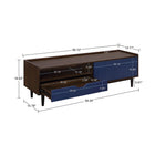 Manhattan Comfort - Ensemble de 4 : meuble TV, buffet, table basse et table d’appoint Duane style Mid-Century Modern, brun foncé et bleu marine-21,65 po L x 59,25 po l x 31,49 po H