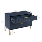 Manhattan Comfort - Dumbo table de chevet moderne, commode et commode haute 5 tiroirs - bleu minuit - ensemble de 3-Poignées de tiroir horizontales glamour en métal avec finition dorée