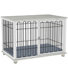PawHut - Meuble cage pour chien, table d’appoint pour niche avec coussin lavable - gris-Espace de repos doucement rembourré avec une mousse épaisse et une housse de coussin lavable 