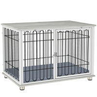 PawHut - Meuble cage pour chien, table d’appoint pour niche avec coussin lavable - gris-Espace de repos doucement rembourré avec une mousse épaisse et une housse de coussin lavable 
