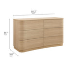 Modway - Mirae 6 tiroirs Commode incurvée, Chêne clair brossé-Façades de tiroirs sculptées et courbées