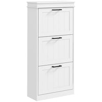 HOMCOM - Armoire à chaussures étroite avec tiroirs basculants et étagère réglable - blanc-Le meuble à chaussures moderne s'accorde avec la plupart des styles de mobilier de maison 