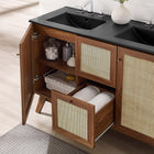 Modway - Soma 48" Meuble de salle de bain à double lavabo - Noir noyer-Tissage en rotin