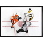 Connor McDavid and Sidney Crosby Overhead Face-off sur toile - Toile encadree - 31" x 22"-Impression sur toile de qualité supérieure avec bordures enveloppées
