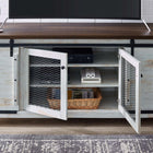 Modway - Bennington Porte coulissante rustique de 71 po Meuble TV, Blanc-Étagères à hauteur ajustable