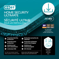 ESET - Sécurité ultime pour les particuliers - 5 appareils - Abonnement d'1 an [téléchargement]-CONÇUE POUR PRÉVENIR LE VOL D’IDENTITÉ! Cette fonctionnalité offre une protection complète du crédit : alertes instantanées lors de demandes de crédit, suivi et simulation de la cote de crédit, et surveillance continue du dossier de crédit. Elle analyse également le dark web pour détecter les fuites de données et inclut des services essentiels de récupération et de remboursement.