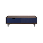 Manhattan Comfort - Table basse Duane 120 cm style mid-century moderne - marron foncé et bleu marine-Table basse Mid-Century Modern pour salon