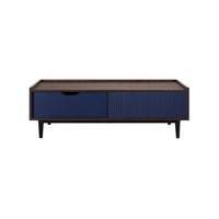 Manhattan Comfort - Table basse Duane 120 cm style mid-century moderne - marron foncé et bleu marine-Table basse Mid-Century Modern pour salon