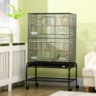 PawHut - Cage à oiseaux 52 po H avec support à roulettes, jouets, plateau amovible, étagère de rangement - noir-Deux grandes portes et huit petites portes pour un accès facile 