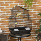 PawHut - Cage pour oiseaux d'intérieur 25 po H avec perchoir, balançoire, récipient à nourriture, plateau coulissant, poignée - noir-Grandes portes avant pour un accès facile des oiseaux à l'intérieur 