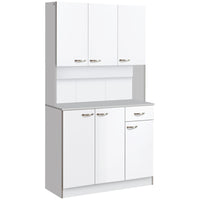 HOMCOM - Buffet de cuisine autoportant moderne avec vaisselier - blanc-Les armoires à portes et le tiroir permettent de ranger la vaisselle, les casseroles, les poêles et les produits secs 