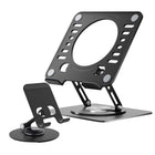 Uncaged Ergonomics - Support pivotant et réglable pour ordinateur portable et téléphone RISE - Noir-Les supports pivotants pour ordinateur portable et téléphone pivotent tous deux à 360 degrés.