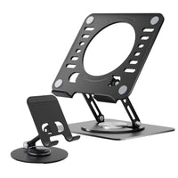Uncaged Ergonomics - Support pivotant et réglable pour ordinateur portable et téléphone RISE - Noir-Les supports pivotants pour ordinateur portable et téléphone pivotent tous deux à 360 degrés.