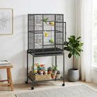 PawHut - cage à oiseaux 56 po H, cage à perroquet roulante avec base amovible-L’étagère inférieure offre un espace supplémentaire pour ranger les accessoires pour oiseaux 
