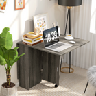 HOMCOM - Table à manger pliante avec abattant, étagères à 2 niveaux et roulettes pour 2-4 personnes - grain de bois gris-Structure robuste en panneau de particules, avec un revêtement mélaminé légèrement protecteur