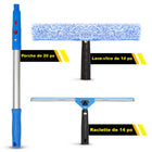 Gritt Commercial - Ensemble professionnel de nettoyage de vitres - Raclette de 14 po - Lave-vitres de 14 po - Perche de 20 po - Lot de 3-Les outils se fixent facilement au manche télescopique inclus de 6 pi