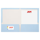 JAM Paper Chemises de présentation lustrées avec deux pochettes, bleu pastel, 12/paquet-9 1/2 x 11 1/2 po