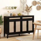 HOMCOM - Buffet 52,8 po L avec rangement - noir-Style bohème avec façades en rotin pour une touche esthétique 