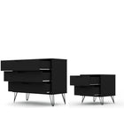 Manhattan Comfort - Rockefeller commode et table de chevet style milieu du siècle moderne - noir - ensemble de 2-Option pour accueillir un meuble TV jusqu'à 32", avec une capacité de 5 kg par étagère