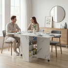 HOMCOM - Table à manger pliante à abattant avec étagères à 2 niveaux et roulettes pour 2-4 personnes - blanc marbré-Peut accueillir jusqu'à six personnes