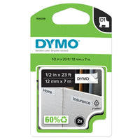 Dymo - Ruban D1 pour étiqueteuse - 12 mm - noir sur blanc - paquet de 2-Le ruban et l’adhésif sont résistants aux UV, de sorte que l’étiquette ne s’assombrit pas et ne se décolle pas au fil du temps