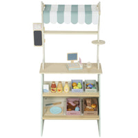 Qaba - Ensemble de jeu d’épicerie pour enfants avec caisse enregistreuse, tableau noir - vert-Comprend 34 accessoires pour une expérience de jeu de rôle complète 